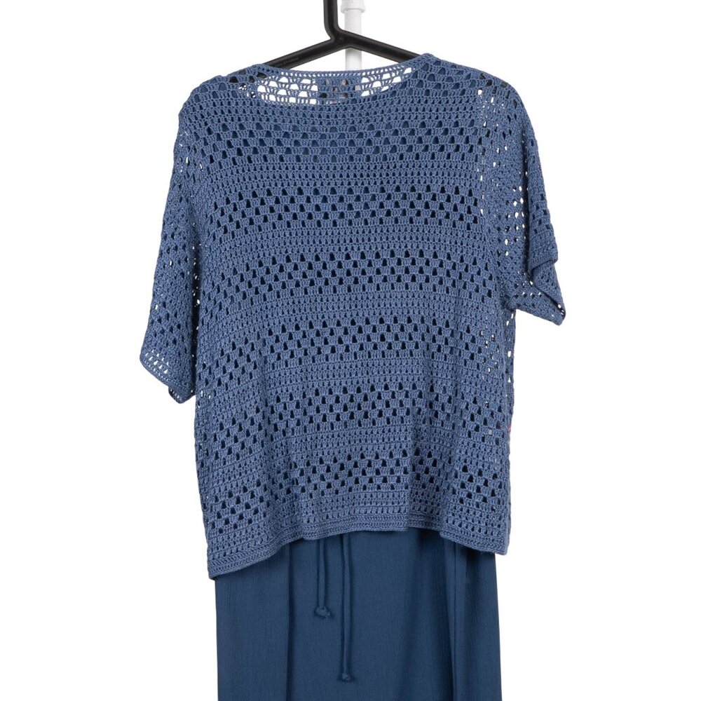 Teddi Sweater Dress Set 14 Blue Floral Knit Maxi Casual Grammacore Cottagecore - Picture 7 of 10